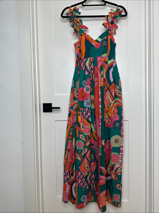FARM Rio Dresses & Skirts - FARM Rio Teal Floral Print Maxi Dress with Pink & Orange